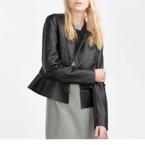 Brand New Zara Faux Leather Peplum Coat